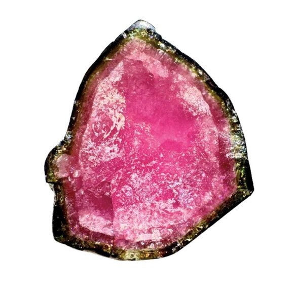 17.5 cts. Watermelon Tourmaline Natural Crystal Slice - Custom Cabochon #4 - Picture 1 of 5